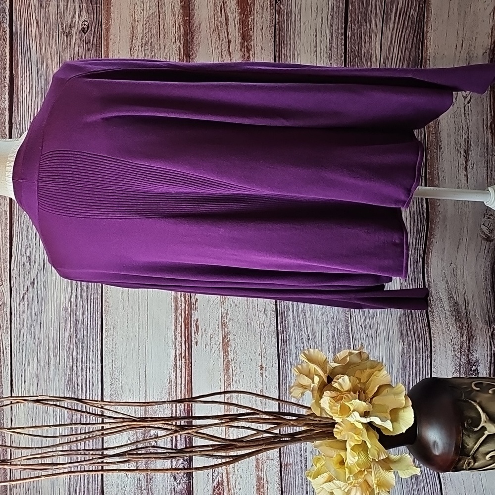 LOFT VIOLET PURPLE BOLERO STYLE OPEN FRONT LIGHTWEIGHT CARDIGAN SWEATER - Picture 5 of 14
